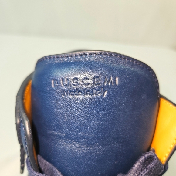 Buscemi Navy Blue Italian Leather Hi Top Sneakers With Padlock Size 40/US 7 - Picture 2 of 9